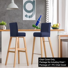PiccoCasa Set of 2 Bar Stool Covers with Elastic Bottom, Stretch & Removable Dining Chair Covers for Pub Counter - Spandex Height Side Chair Covers Protector Slipcovers Dark Blue