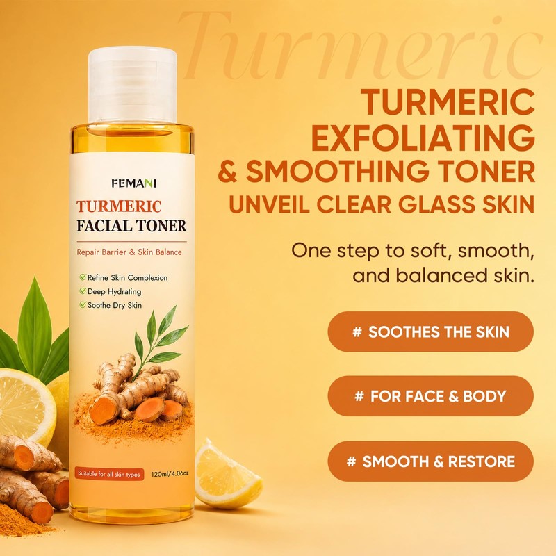 4Pcs Turmeric Skin Care Set- Soap Bar, Facial Cleanser, Toner