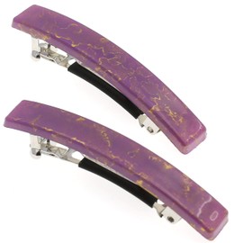 Camila Paris CP3039 French Hair Barrette Clip for Girls, Set of 2 Purple Rubberized Metal Clasp Strong Hold Grip Hair Clips for Women, No Slip Durable Styling Girls Hair Accessories, Made in France