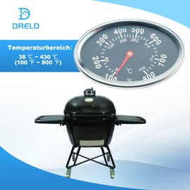 DRELD BBQ Grill-Thermometer, Oval geformtes Edelstahl Röstthermometer, 38°C - 430 °C Koch-Thermometer für Grills, Ofen, Smoker, Räucherofen, Backofen und Grillwagen