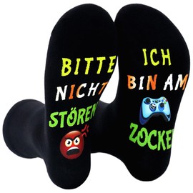 ZKGYUS Funny Gaming Socks Gamer Gift With Saying "Bitte Nicht Stören Ich Zocke Zocken Socks" Funny Novelty Gifts for Gamers Men Women Christmas Thanksgiving Birthday, black