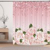 LKFBSC Pink Rose Shower Curtains,Lover Shower Curtain for Bathroom,Wedding Floral
