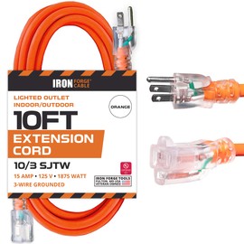 Iron Forge 10 Gauge Extension Cord 10 FT - 15 AMP Extension Cord with 3 Prong 10 AWG Water Resistant Orange Outdoor Extension Cord Great for Generator, Compressor, Major Appliances, US Veteran Owned