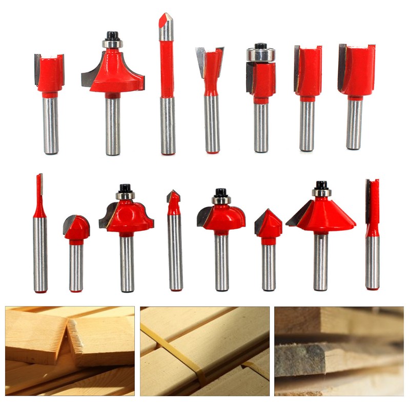 15Pcs Router Bit Set 1/4in Shank Carbide Trimmer Engraving Machine