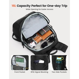 SKYSPER ISHELL16 Flatbar Lightweight Hiking Backpack with RFID Security Daypack for Outdoor & Hiking Unisex Backpack, black, Rucksack Backpacks