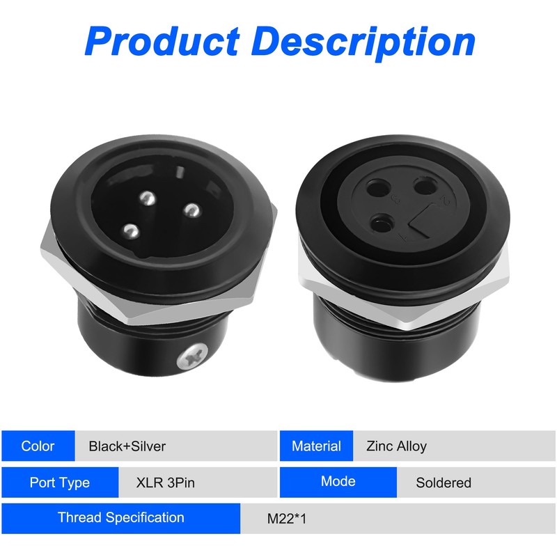MEIRIYFA XLR 3-Pin Socket Panel Mount Adapter Audio Connector, XLR