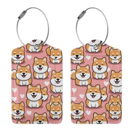 Buyidec 2 Pack Cartoon Kawaii Shiba Inu Cute Dog Luggage Tags for Suitcases, Leather Baggage Tag with Loop, Funny Cool Name Id Card Cover Travel Bag Labels Set for Women Men Boys Girls Kids