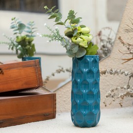 Bdor Ceramic Vase, 11in Flower Vase, Blue Honeycomb Vase for Room Decor, Modern Farmhouse Home DéCor Accents, Living Room Decor, Book Shelf, Mantel and Minimalism Dining Coffee Table Decor.