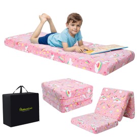 MeMoreCool Glow Pink Unicorn Foldable Floor Mattress for Kids, Trifold Nap Mat for Toddlers, Portable Daycare Sleeping Futon or Floor Bed, 57x22 Inch