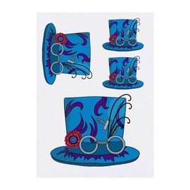 4 x 'Steampunk Tophat' Temporary Tattoos - Water Resistant, Skin-Safe, Non-Toxic Transfers, Mixed Sizes (TO00064354)