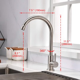 Ibergrif M18703 Kitchen Faucet, Single Cold Water Kitchen Taps, Sink Tap with 360 ° Swivel High Spout, Stainless Steel Tap for Kitchen with One G3/8" Hose