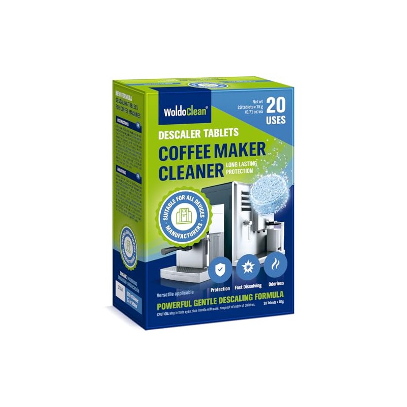 WoldoClean Coffee Machine Cleaner & Descaler Tablets - 20 Count