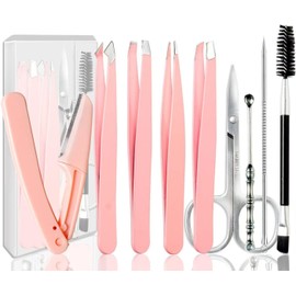 Women's Tweezers Kit Professional Set Eyebrow [9+1 PCS] Stainless Steel Pink Beauty for Women and Men Black / 여성용 핀셋 키트 전문 세트 눈썹 [9+1 PCS] 여성 및 남성용 스테인리스 스틸 핑크 뷰티 Black