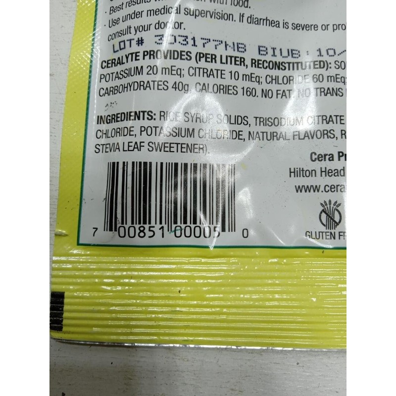 Ceralyte Lot of 10 CERALYTE-70: RICE-BASED ORAL ELECTROLYTE DRINK MIX-50g