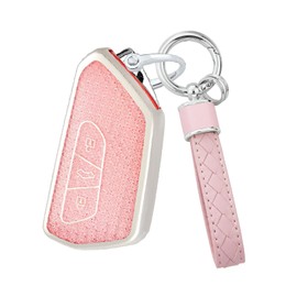 HIBEYO Autoschlüssel Hülle Kompatibel mit VW Golf 8 Seat Leon MK 4 VW ID.3 Tarraco Ateca Born für Skoda Octavia Cupra TPU Cover Schlüsselhülle Etui Schutzhülle mit Leder Schlüsselanhänger-Rosa