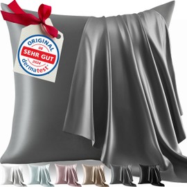 Welldora 100% Silk Cushion Cover, 80 x 80 cm, High Weight: 22 Momme, Ideal for Skin and Hair, Highest Grade 6A & YKK, Certified in Switzerland, Oeko-Tex* Silk Pillowcase, Slate Grey