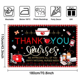 Mocsicka Thank You Nurses Banner Happy National Nurses Week Banner Backdrop Nurse Party Decorations We Appreciate You Nursing Backdrops (Black, 70.8x43.3 inch)