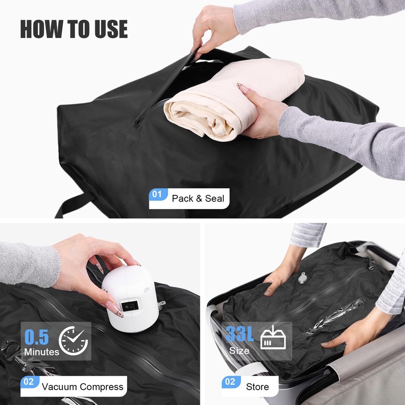 4PCS Vacuum Bags for Travel with Pump, 33L Large Reusable