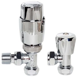 Chrome Angled Thermostatic Radiator Valves TRV Modern Radiator Valves 15mm x 1/2" (Set of 2) for Heated Towel Rails & Central Heating Radiators Radiator Valve Set