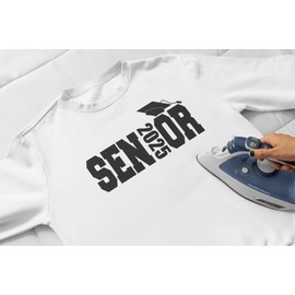 Senior 2025 Iron On Decal, Graduation Shirt Transfer, Graduate TShirt Patch, DIY Crafts, Graduation Cap, Pick Size and Color, Iron-On Almost Anything in 5 Min (Gold)