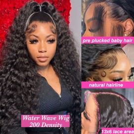 SEEBTWMS 24 Inch Water Wave Lace Front Wigs Human Hair 13x6 Deep Part Curly Wig for Women 200 Density Water Wave Frontal Wigs Human Hair Pre Plucked