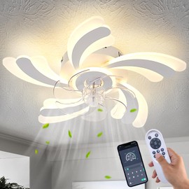 Dalouguan Ceiling Fan with Lights Remote Control, White Flower Ceiling Fan with Light, 3 Light Color 6 Speeds Low Profile Flush Mount Ceiling Fan for Kitchen Bedroom Living Room