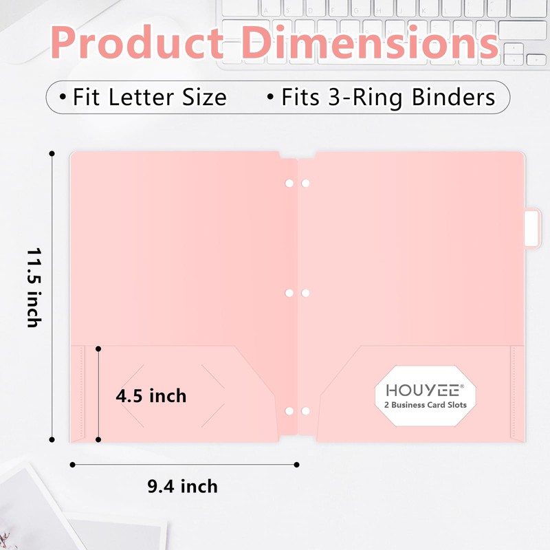 Plastic Folders with 2 Pockets 3 Hole Punched, 6 Pack,