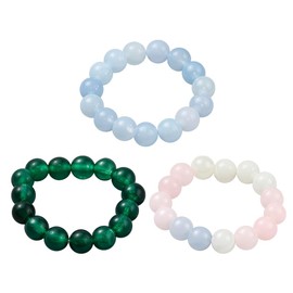 GOMAKERER 3 Pcs 3 Colors Crystal Gemstone Rings for Women, 19mm Natural Jade Stretch Finger Rings Colorful Stackable Rings Vintage Rings for Crafting Jewelry Making