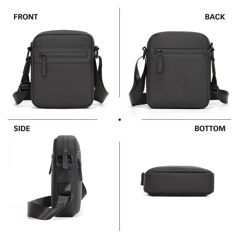 Lemuvlt Small Messenger Bag for Men PU Waterproof Crossbody Bag