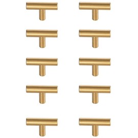 Elegant Decor Quinn Modern Zinc Alloy T Bar Pull Multipack in Brass (Set of 10)