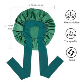 RUAKIVA Gorro de Pelo Rizado de Satén,Gorro de Dormir de Seda Ajustable,Gorro de Pelo de Doble Capa con Banda Elástica,Gorro de Noche para Cabello Rizado,Ideal para Dormir,Ducha y Belleza,Verde