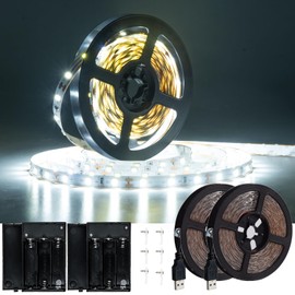 JUNWEN Battery Powered Led Strip Lights, 13.2ft Flexible USB Led Light Strips Battery Powered Bright USB Led Light Strips for Gift Bedroom DIY Wedding Party Christmas, Non-Waterproof, 2 Pack