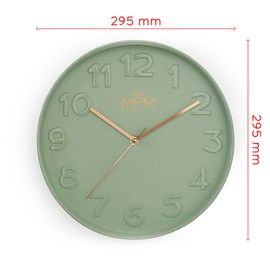MPM Quality Design Wall Clock, Green, Modern Plastic Clock, Glass, Quartz Movement Sweep, 305 x 305 x 42 mm, for Living Room, Bedroom, Kitchen, Office and in Any Room