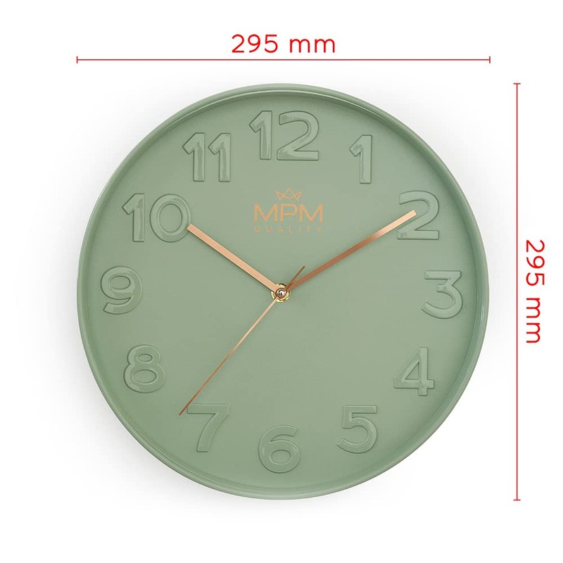 MPM Quality Design Wall Clock, Green, Modern Plastic Clock, Glass,