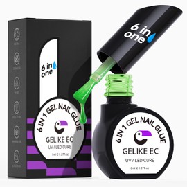 Professional Gel Nail Glue UV - 6 in 1 Gel Glue for Nail Tips with Green Jelly Gel Polish,Base Coat Free,Gelike EC Strong Adhesive for Press on Nail,Ideal for Salon and Home DIY