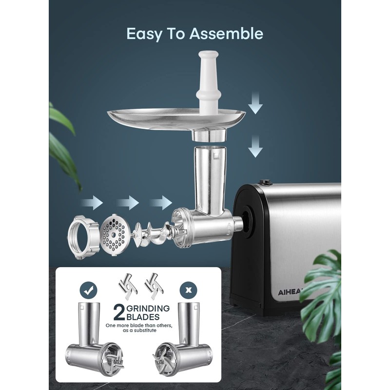 Electric Meat Grinder, Sausage Stuffer with 3 Sausage Tubes, 2