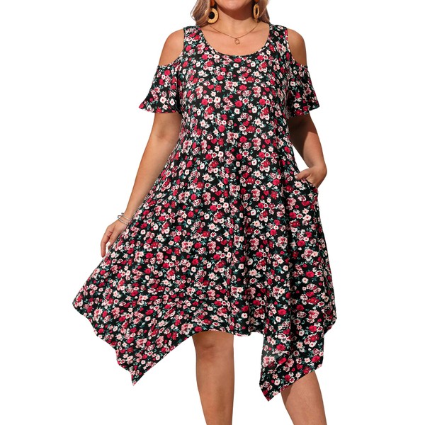 Plus Size Sundress Summer Floral Beach Casual Pocket Flowy Swing