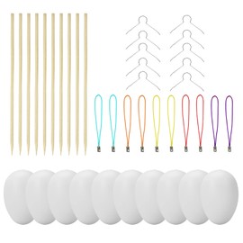 Doublink Easter Eggs 6 cm Plastic + Easter Egg Hanger + Kebab Skewers for Marbling or Painting Easter Decoration