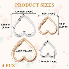 Isslly 4 PCS Heart Carabiner, 2 Sizes Zinc Alloy Heavy Duty Heart Shaped Keychain Clip, Carabiner Clip for Camping, Hiking, Fishing - Gold, Silver