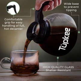 Glass Coffee Pots Decanter Carafe -Glass, 64 oz. 12-Cup, Set of 3 Black Handle + BONUS + Tupkee Coffee Machine Descaler & Cleaning Solution – For Drip Coffee Maker, Espresso and Keurig Coffee Machines