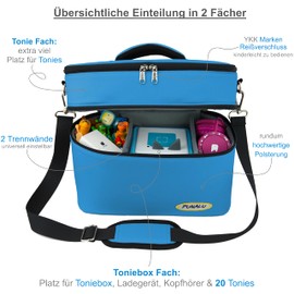 PUNALU Large Bag for Toniebox with Protective Film Suitable for Toniebox, Space for 68 Tonies, Set Toniebox Bag + Toniebox Sticker (Light Blue)