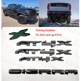 Auto 4PCS Grill Doors Rear Gloss Black  AT4X OVERLAY Emblem 2023+ GMC Sierra 1500