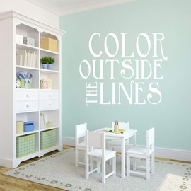 Color Outside The Lines Wall Decal, Kids Playroom Wall Quote, Sticker Decal for Nursery, Kids Room, Bedroom, Classroom | 36" Wide x 30" Tall | Teal | Select Your Color