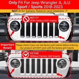 Bonbo Mesh Grille Grill Insert & Headlight Turn Light Cover Trim Exterior Accessories for Jeep Wrangler JL Sport/Sports 2018-2023 (Baby Blue)