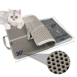 Moonlit Urban Improved Cat Litter Trapping Mat for Under Cat Litter Box Mat -Protects Floor with Scatter Control Double Layers, Honeycomb Hole, 3 Opening Sides, Handles, Waterproof, Anti-Slip(22x30)