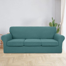 JIVINER 4 Pieces Couch Covers for 3 Cushion Couch Stretch Sofa Slipcover with 3 Seat Cushion Covers Thick Fitted Couch Cover for Pet Dogs Furniture Protector (Sofa, Peacock Blue)