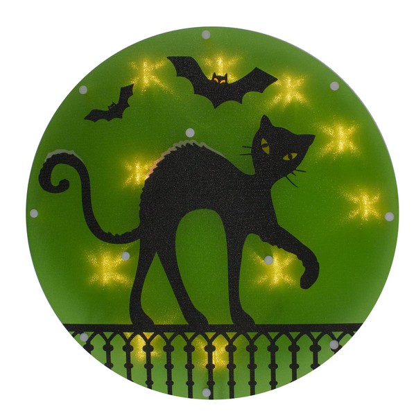 Lighted Cat Halloween Window Silhouette - 13.75" - Green -