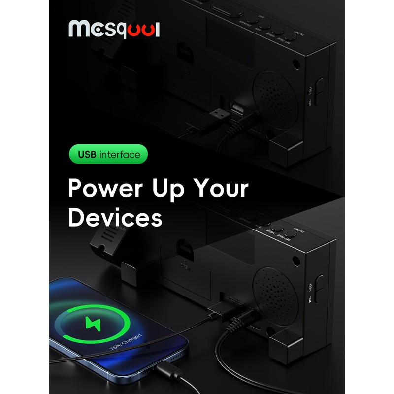 Mesqool Projection Alarm Clock, Loud Vibrating Alarm Clock for Heavy
