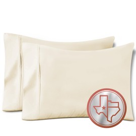 TEXAS LINEN CO. 100% Egyptian Cotton Pillow Cases Set of 2, 600 Thread Count Ivory King Pillowcase for Sleeping, Soft, Silky Sateen Weave Bed Pillow Cover, Extra Long Staple Cotton Pillowcases