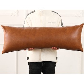 PANOD Decorative Lumbar Throw Pillow Covers 12 x 40,Premium Faux Leather Long Pillow Covers Cushion Case for Farmhouse Sofa Couch Bed Livingroom,Modern Boho,Vegan Brown